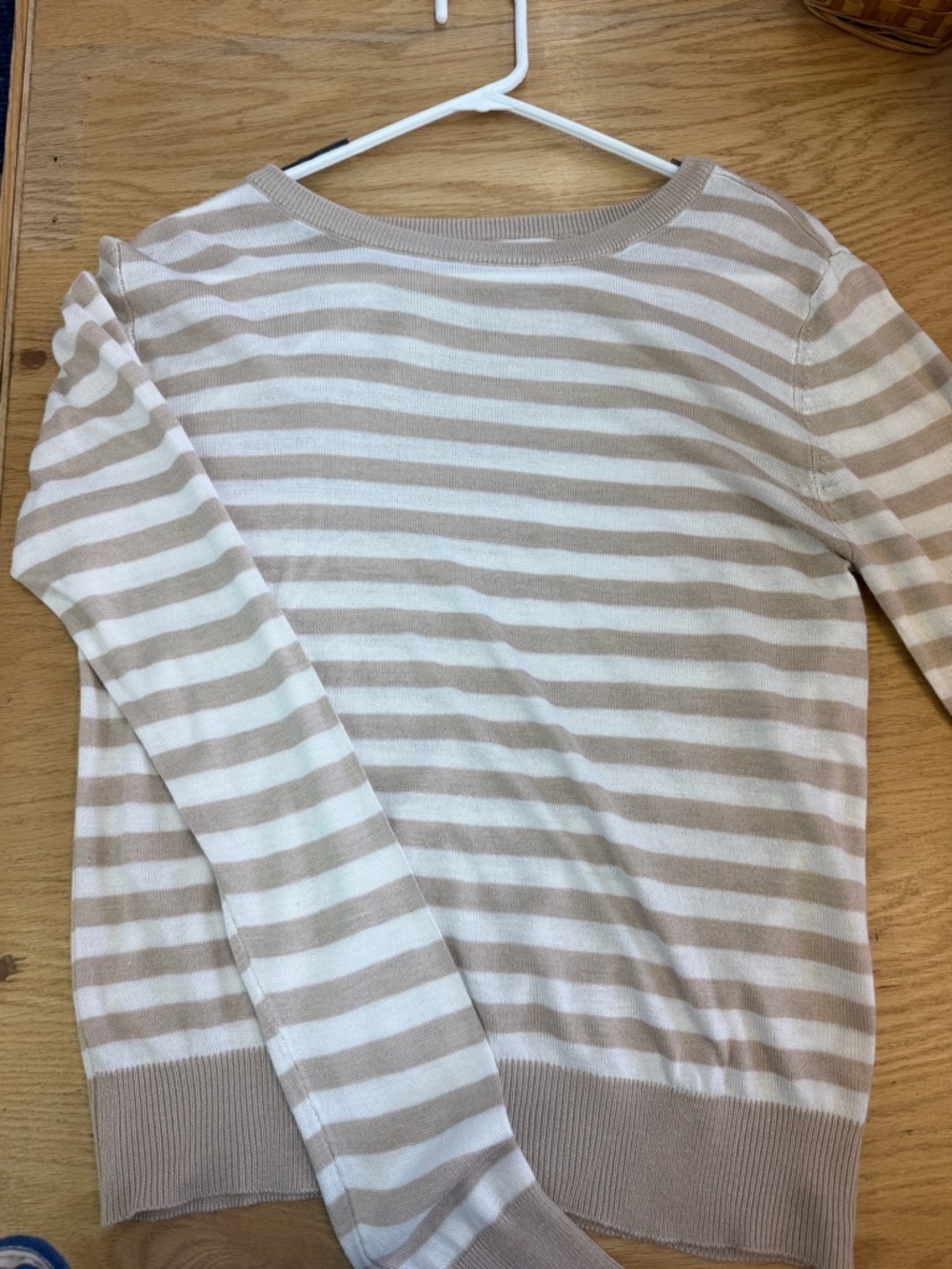 Love Tree Beige and Cream Striped Scoop Neck Sweater